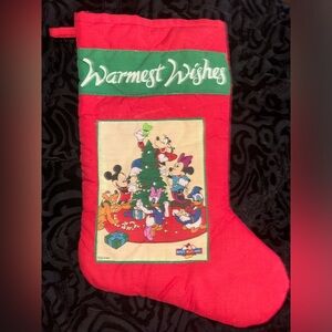 Vtg 90s DISNEY Mickey and friends Quilted Warmest Wishes CHRISTMAS STOCKING